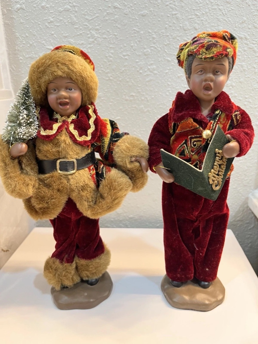 Vintage African American Caroler Boy’s Holding Tree Book Christmas Decor